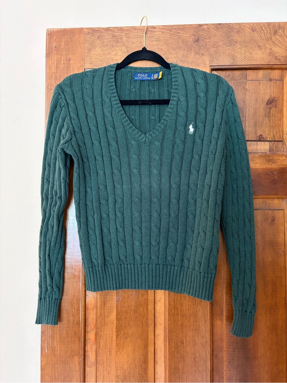 Polo by Ralph Lauren women’s Green Cable Knit V-Neck Sweater